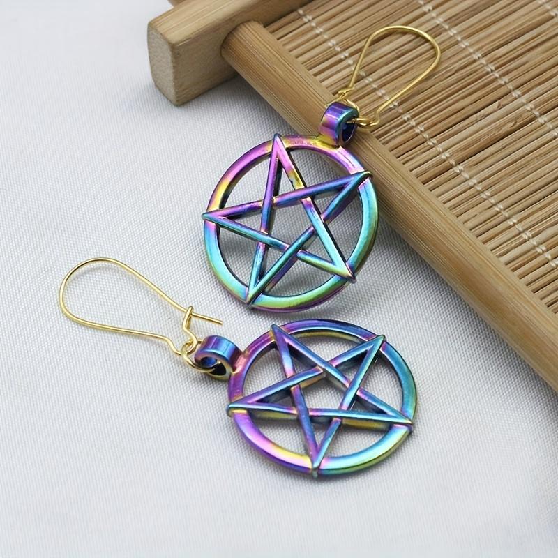 Серьги-подвески с цветным рисунком пентаграммы и крыльев ящерицы в стиле готики и панка из сплава, креативный женский подарок, идеально подходящий для повседневного декора