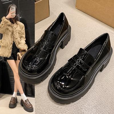 Маленькие кожаные туфли в британском стиле, женская весна 2025, новые однопедальные мокасины с круглым носком, модные туфли на платформе, увеличивающие высоту голени