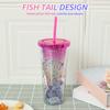 АБС Тамблер Хвост Русалки Двойной Хвост Русалки Чашка-соломинка 350 мл Градиентная Чашка-соломинка Герметичная Блестящая Кружка для воды для вечеринки для детей
