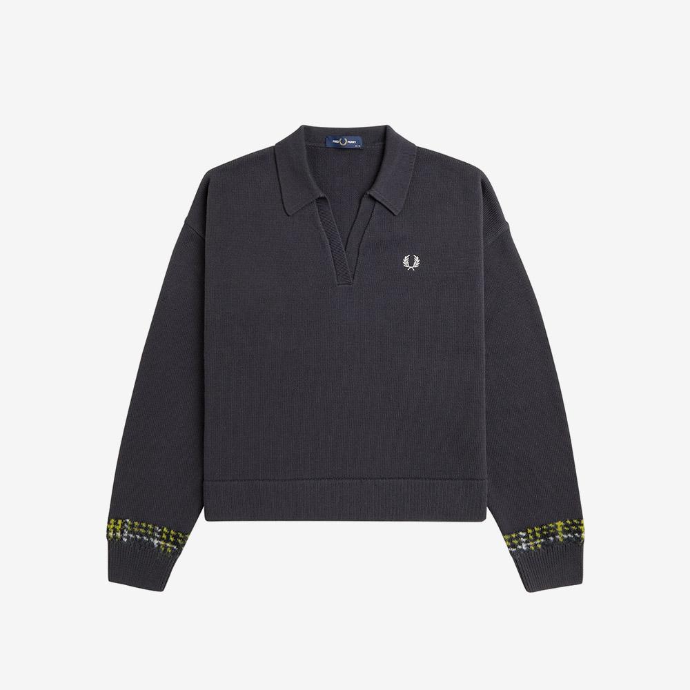 FRED PERRY [Womens] Tartan Panel Knit Shirt - Anchor Grey Afpf2531153-297