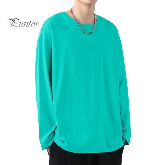 Мужская футболка с круглым вырезом и длинным рукавом, однотонный пуловер, свободный крой, мягкая дышащая футболка для дома, спортзала, уличной одежды