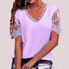 Women's T-shirt with Lace Stitching Loose V-neck Short Sleeved T-Shirts Women’s