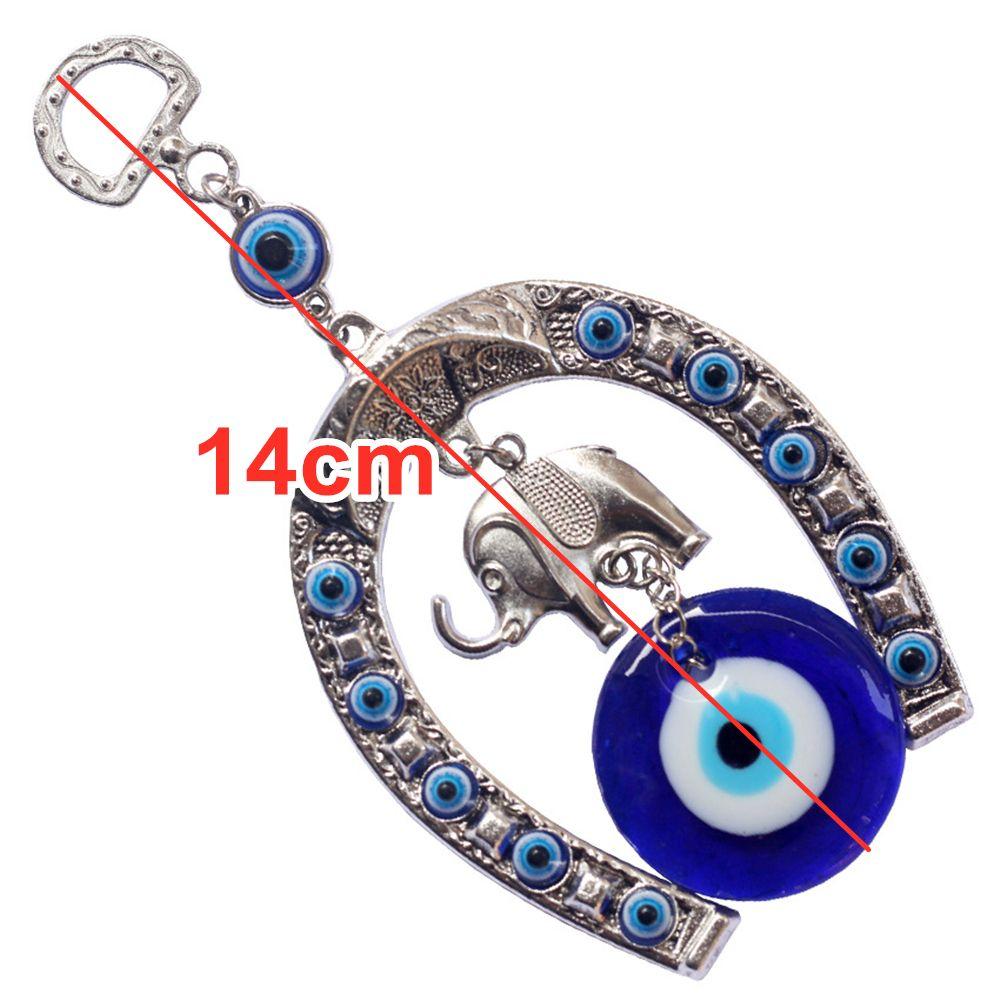 Blessing Ornament Car Pendant Hanging Ornament Evil Eye Horseshoe with Elephant Navy Blue