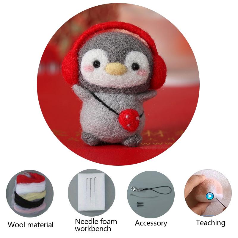 Cute Animal Wool Felt Penguin DIY Material Package Handmade Craft Needle Felting Kit Non-finished Doll Felt Poked Kitting Set