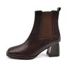 Square Toe Chunky Women Ankle Boots Leather High Heels Retro Elegant Shoes 2025 Trend Winter Designer Classic Pumps Botas Mujer