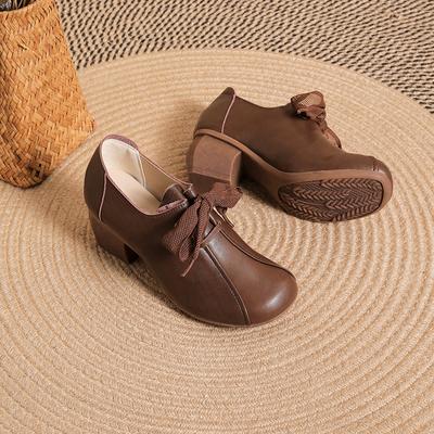 Винтажные оксфорды на среднем каблуке, женские туфли-лодочки с заклепками и шнуровкой, женские осенние туфли-броги в стиле ретро на блочном каблуке из натуральной кожи