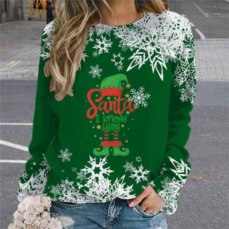 Cartoon Style Christmas Snowflakes Women Cute T-Shirts 6XL Plus Size Long Sleeve 3d Printed Christmas Casual Ladies Tops