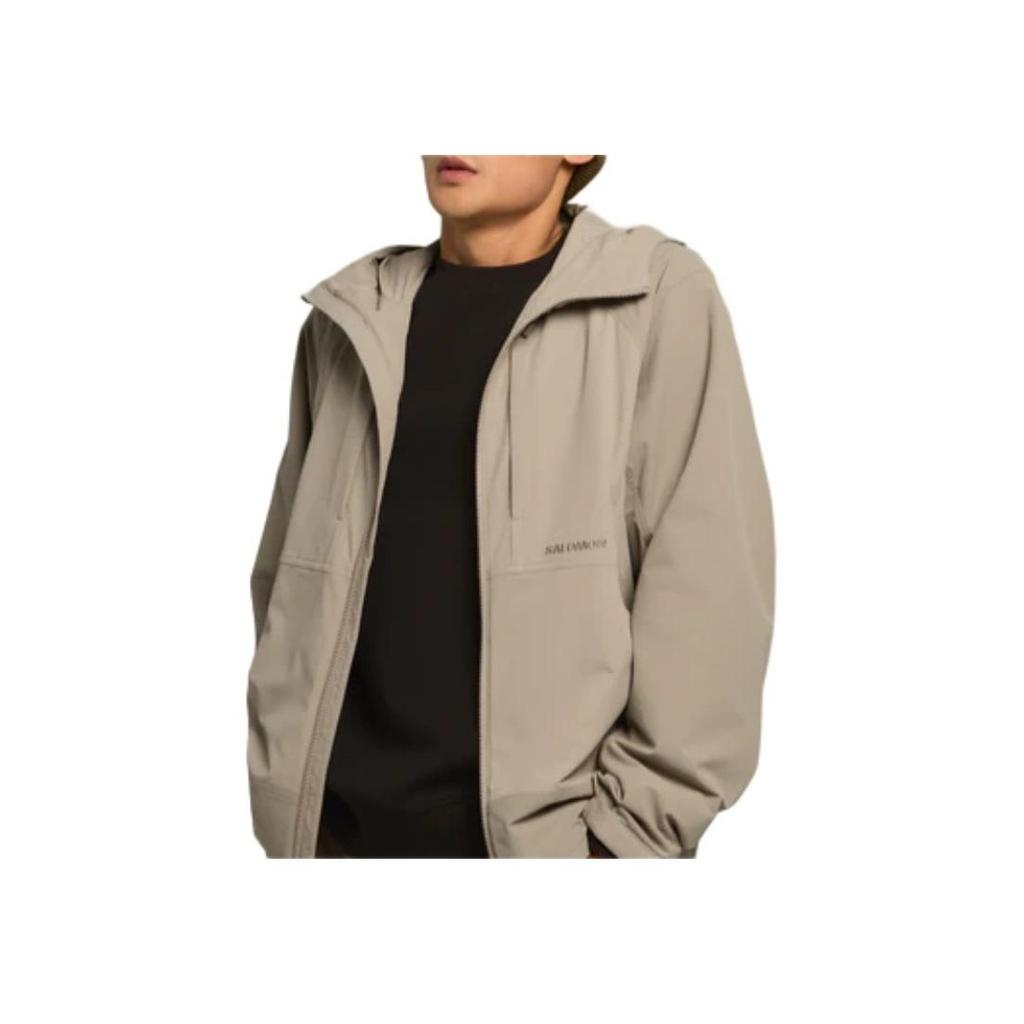 SALOMON Zip Hooded Logo Long Sleeve Jacket Men Jacket Beige LC2574400