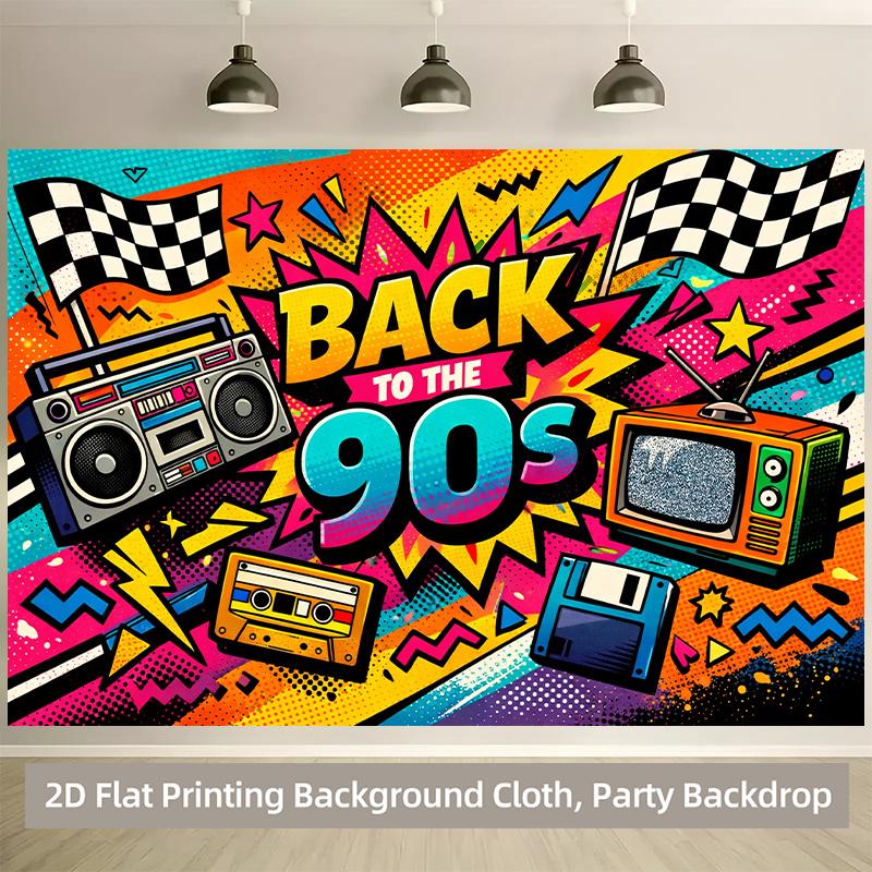 1 piece of 2D background fabric, nostalgic polyester background fabric in the style of the 1990s, party banner