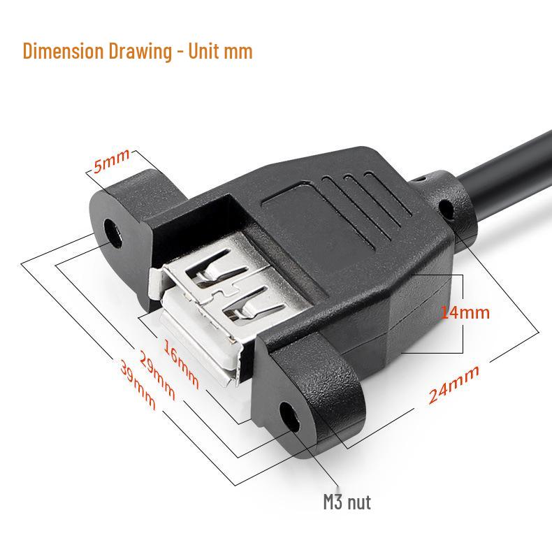 USB 2.0 Extension Cable with Ear Fixing Holes for Computer, Mouse, Keyboard, and Printer