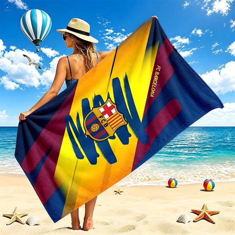 Пляжное полотенце FC Barcelona Быстросохнущее Мягкая микрофибраПесостойкое Большое полотенце-кабана для бассейна Путешествия Подарок