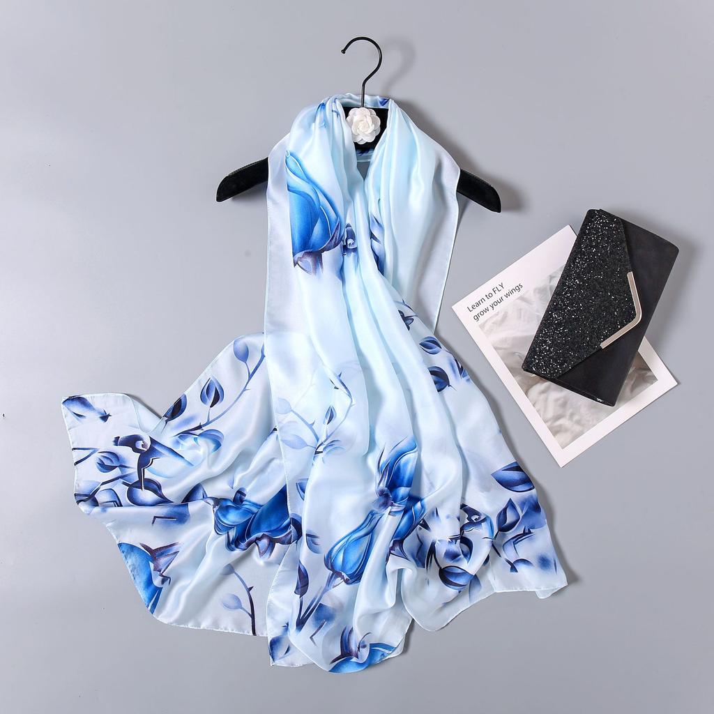 Шелковый шарф с принтом цветка лотоса, ранняя весенняя женская шаль от солнца