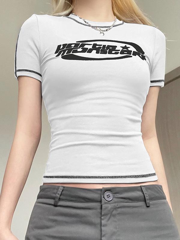 Ins Style Весенне-летняя женская одежда 2023 Ins Hot Girl Street Celebrity Серая функциональная женская футболка с короткими рукавами и принтом