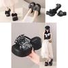 Stylish Silver And Black Women's Thick Sole Summer Slide Sandals With Shimmering Bow