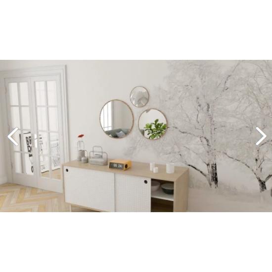 Зеркало декоративное, круглое зеркало из 3 предметов, орех Кеменче, орех, ванная комната, гостиная, прихожая, кухня, стена, офис, ванная комната