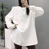 Spring New White Mid-length Plush Long-sleeved T-shirt Korean-style Design-sensing Pure Cotton Base Shirt Women's Top