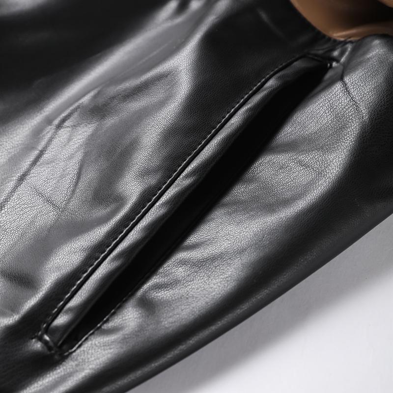 Контрастная кожаная длинная женская куртка со шнуровкой на лацканах с длинным рукавом, женская макси-куртка из искусственной кожи, осенне-зимнее уличное женское пальто с карманами