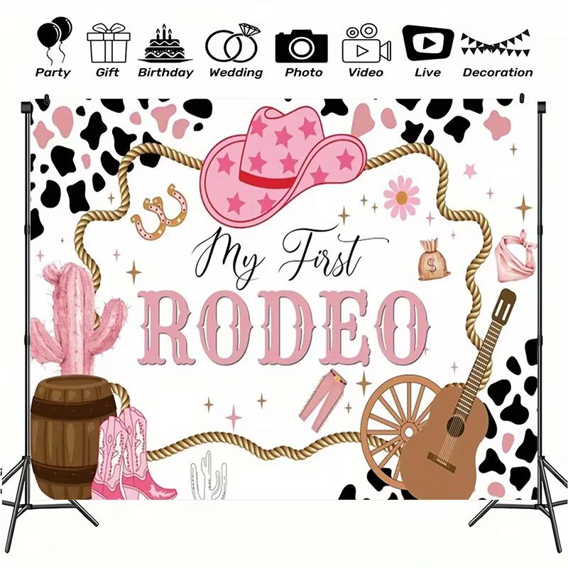 2D First Rodeo Photo Backdrop Cowgirl 1st Birthday Decor Cloth