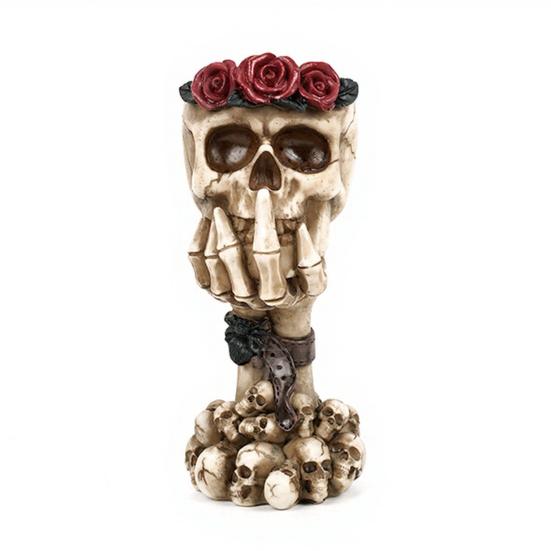 yangyizhi Hear No Evil, Speak See Evil Skull Vase, Resin Ornament with Rose Decor, Halloween Gothic Skeleton Display for Shelf Desk Altar, Horror