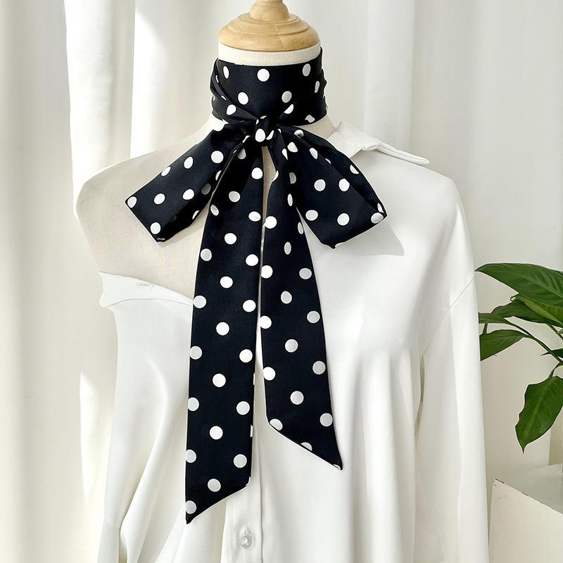 Black Polka Dot Silk Scarf, New Versatile Light Luxury High-end Neck Tie, Shirt Tie Scarf Tie Bag Ribbon Headband