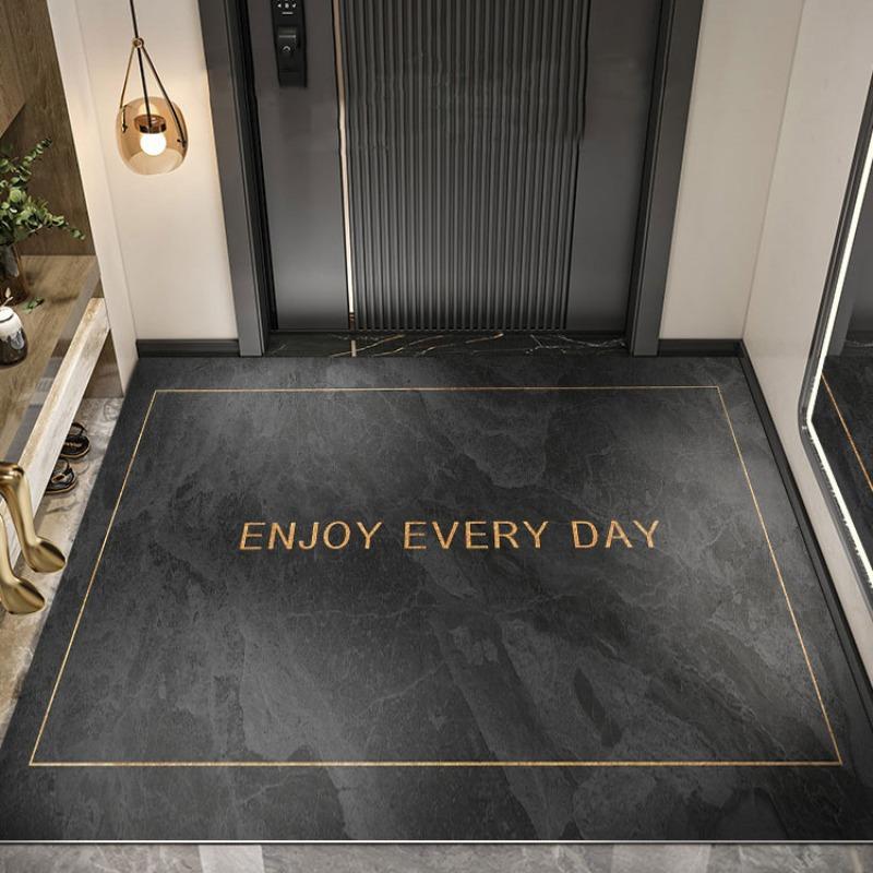 Современный коврик для прихожей 'Наслаждайся каждым днем', серо-оранжевая цветовая гамма, нескользящий коврик для декора входной двери дома