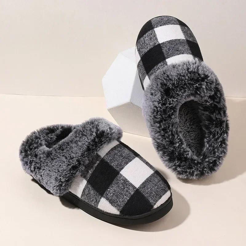 Fashion Faux Fur Plush Slippers for Women 2025 Closed Toe Keep Warm Fur Slippers Woman Comfort Soft Sole Non-Slip Cotton Padded Shoes