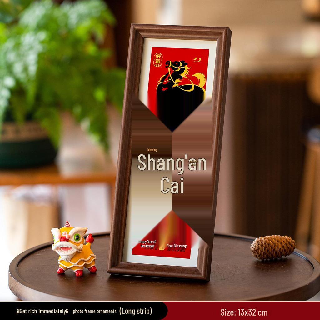 2026 Year of the Horse New Year Ornament: Calligraphy Photo Frame & God of Wealth Table Decoration