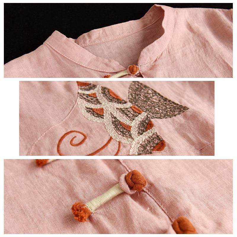 Этнические китайские женские футболки с вышивкой, топы, блузки, повседневная ретро-блузка