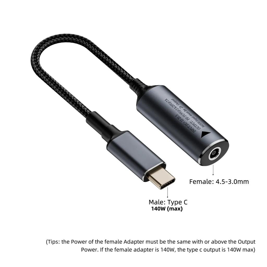 140W 100W DC 4.5X3.0mm to USB C PD Power Adapter Converter Plug for HP Laptop Charger to 5V 9V 20V Type C Fast Charging Cable 5