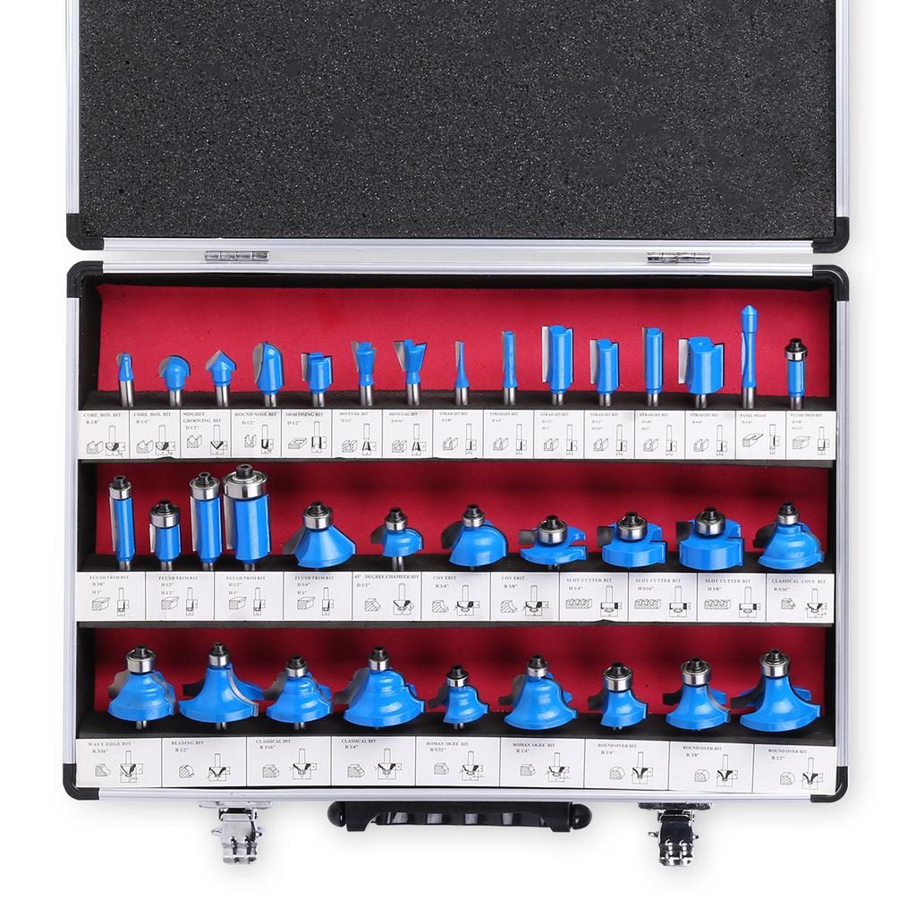 35-Piece Set 1/4 Handle Blue Window Aluminum Box Woodworking Milling Cutter Trimming Knife Fillet Knife Bevel Knife Fillet Knife Diy Worker