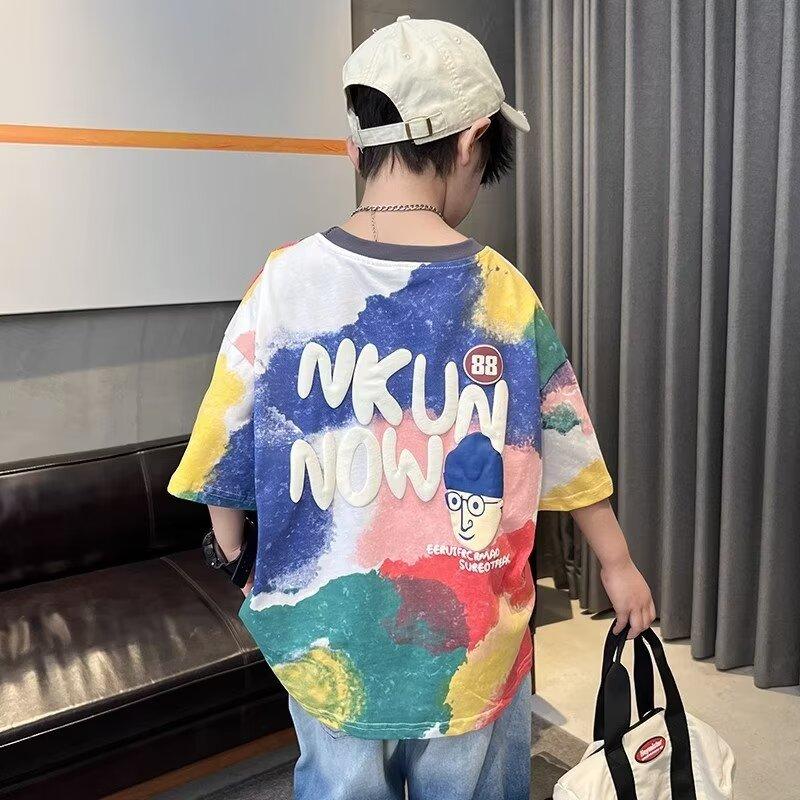 Футболка для мальчиков, детская одежда высокого качества, летние футболки с рисунком граффити, модные детские топы с короткими рукавами