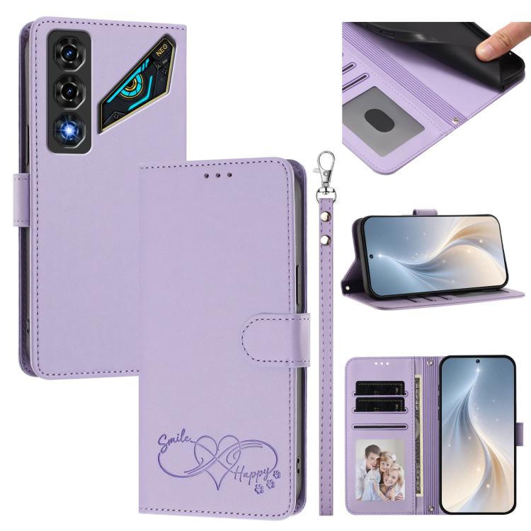 Happy Heart Pattern Magnetic Closure Vegan Leather Phone Case With Wrist Strap For ZTE Blade A56 4G