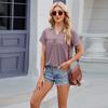 Summer Women's T-Shirt Solid Colour V-Neck Loose Pleated Short Sleeve T-Shirt Top