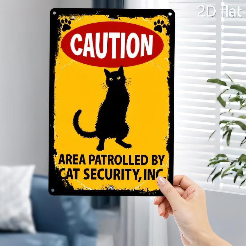 Tin Sign CAUTION Area Patrolled By Cat Security Inc Funny Black Cat Poster Vintage Metal Plaque Wall Decor for Home Garage Bar O