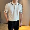 Летняя Новая Модная Вязаная Мужская Рубашка Поло, Шикарная Футболка с Коротким Рукавом Приталенного Кроя в Повседневном Стиле с Отложным Воротником, Тренд