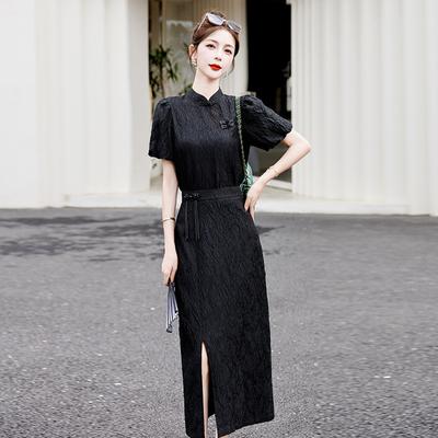 Улучшенный набор ципао Женский летний новый темперамент с пряжкой Набор из двух предметов с веером Муза