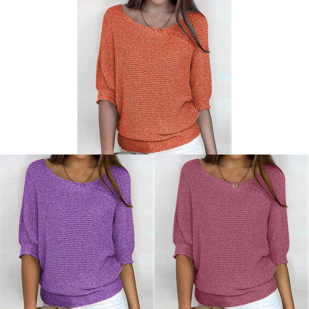 Knit Sweater Women Long Sleeve Crewneck With Flared Sleeves For Office Casual Wear