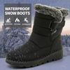 Women's Comfortable Waterproof Snow Boots,Plush Lining,Solid Color,Flat Lace Up Velcro Closure,Winter Warm Boots