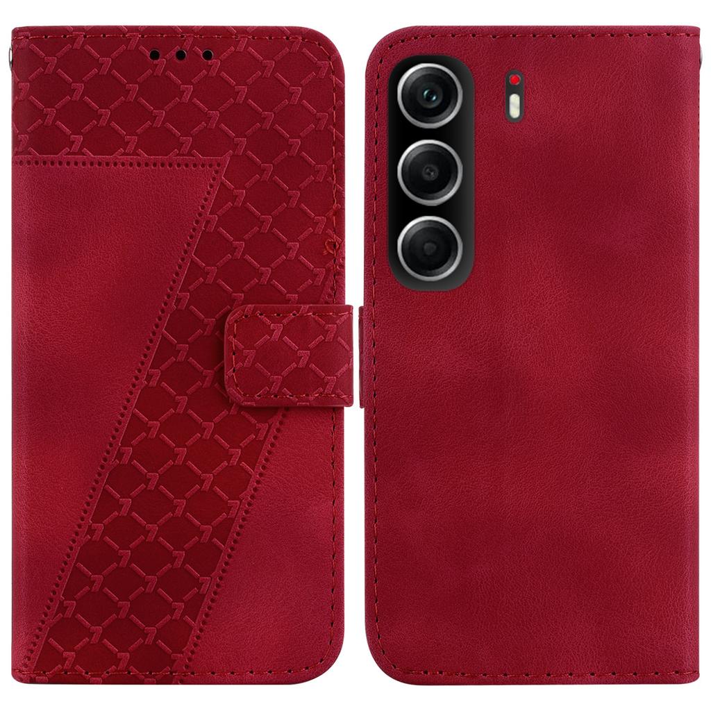 For TECNO Camon 40 4G Stand Case 7-Shaped Pattern Imprint Leather Phone Cover with Strap