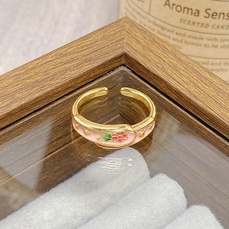 Средневековое Винтажное Цветное Эмалированное Цветок Бабочка Открывающийся Кольцо Женское Ретро Нишевое Высококлассное Легкая Роскошь Кольцо