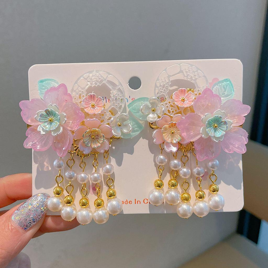 Ханьфу Женский Цветочный Головной Убор с Кисточками - Заколка для Волос в Стиле Принцессы для Девочек