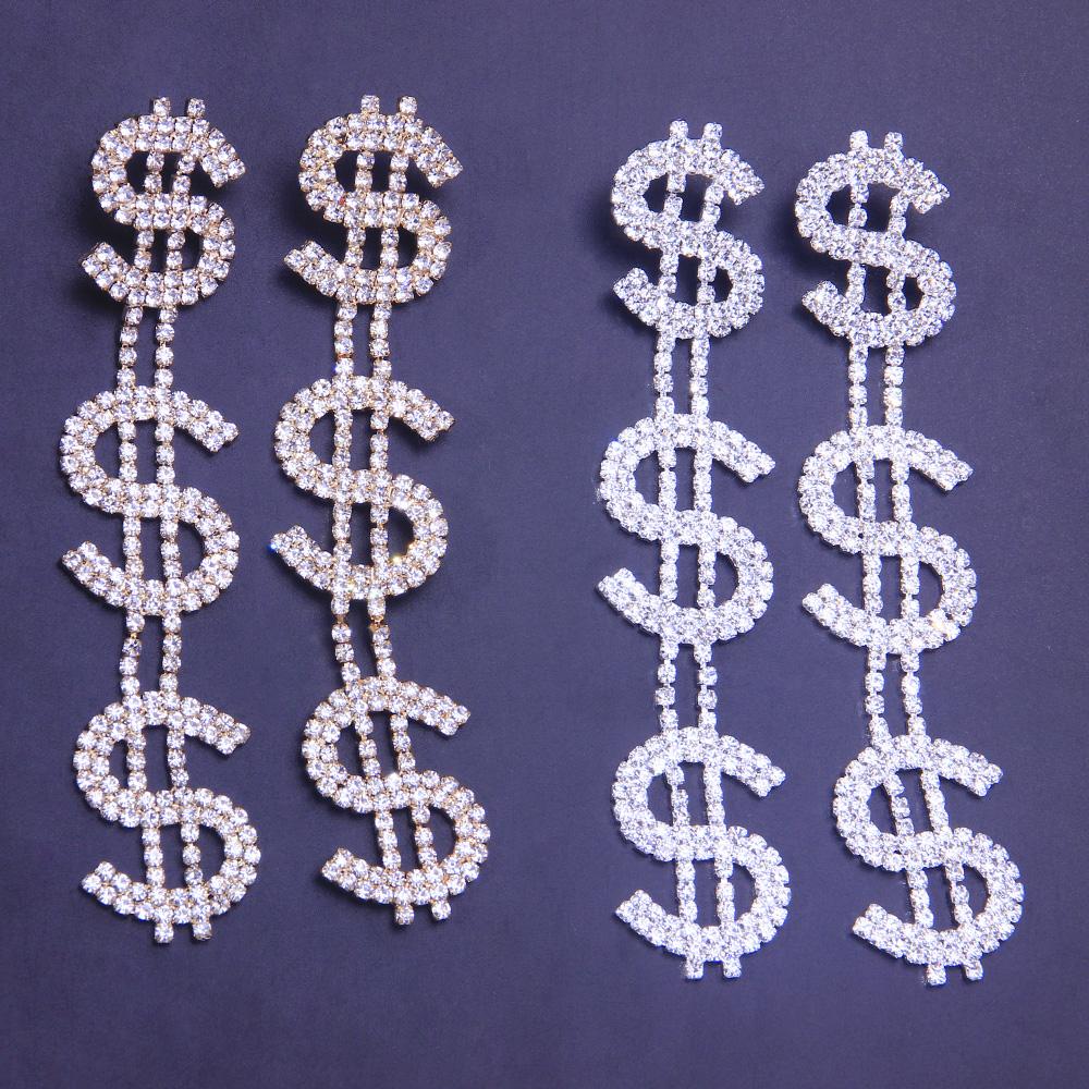 Любители камней, модные новые длинные серьги в стиле доллара, ретро-ювелирные изделия для женщин, 2021, преувеличенные блестящие серьги со стразами и буквами, аксессуары
