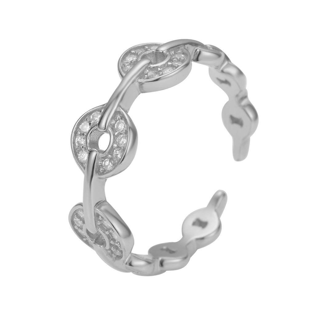 S925 sterling silver copper coin ring women's retro donut coin ring niche high-end full zirconium