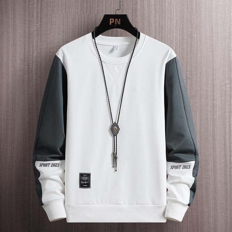 Толстовки с круглым вырезом Весна и осень Мужская толстовка Пуловер Круглый вырез Толстовка Мужская Лоскутная Длинный рукав Низ Свободные топы