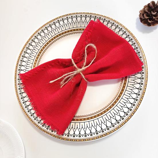 Bohemian Napkin with Fringe Cotton Fabric Solid Color Napkin Rustic Wedding Napkin for Dining Table Farmhouse Home Decor