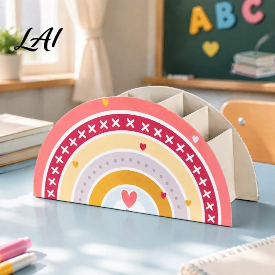Classroom Supplies Organizer Wooden Rainbow Pencil Holder Cute Desk Organizer School Office Art Supply for Girls Kids Teacher Appreciation