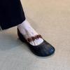 Французские ретро туфли Мэри Джейн осенние новые на пуговице на толстом каблуке с открытым носом туфли