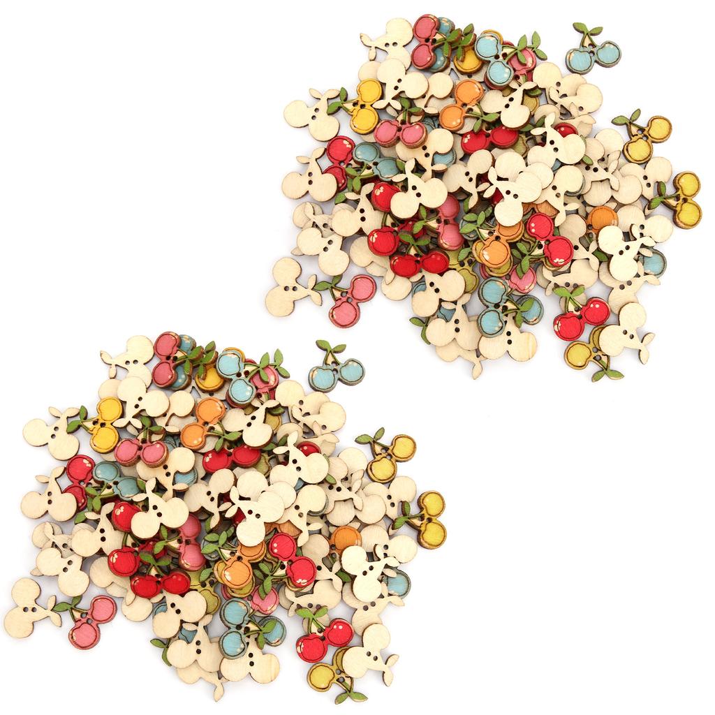 200Pcs Colored Wooden Buttons Mixed Logs Cherry Buttons for Sewing Children Sweater Crafts