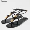 Fashion Luxury Crystal Flowers Decor Women Flats Sandals Sexy Ankle Strap Summer Beach Slides Fashion Streetwear Modern Sandals Shoes