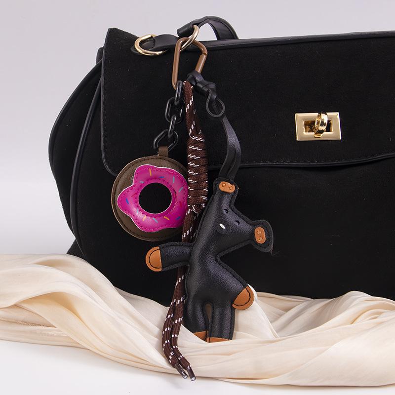 Vintage PU Leather Bear Sweet Donut Pendant Hanging Ornament Backpack Charm For Men Women Bag Charm